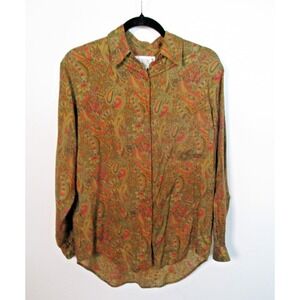 Melbourne Elements Shirt Size Small  Vintage Brown Paisley Long Sleeve Button up